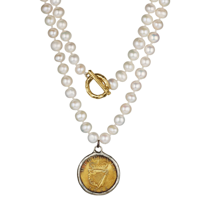 Irish Coin and Pearl Necklace (Replica Coin)