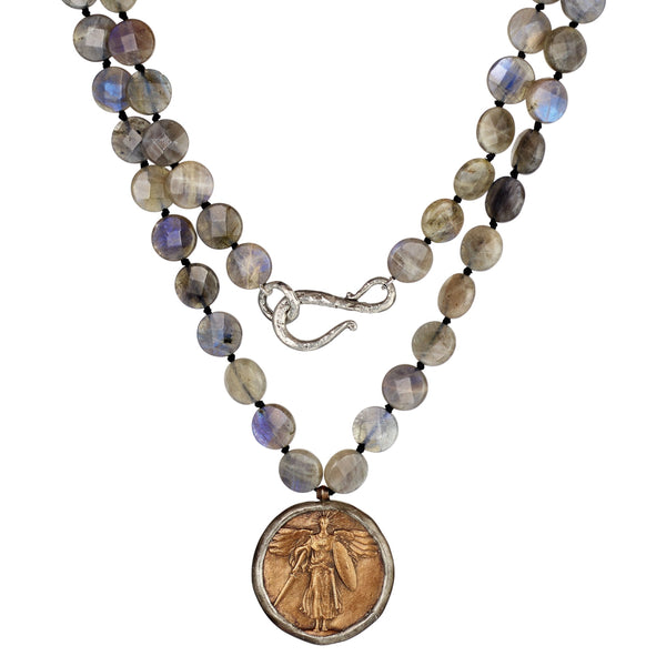 Bronze Warrior Angel Coin Necklace