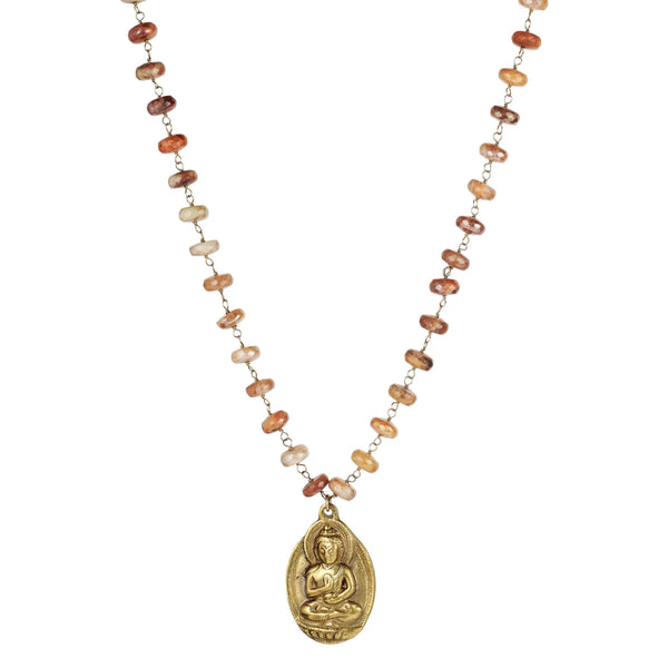 Moonstone & Bronze Buddha Necklace