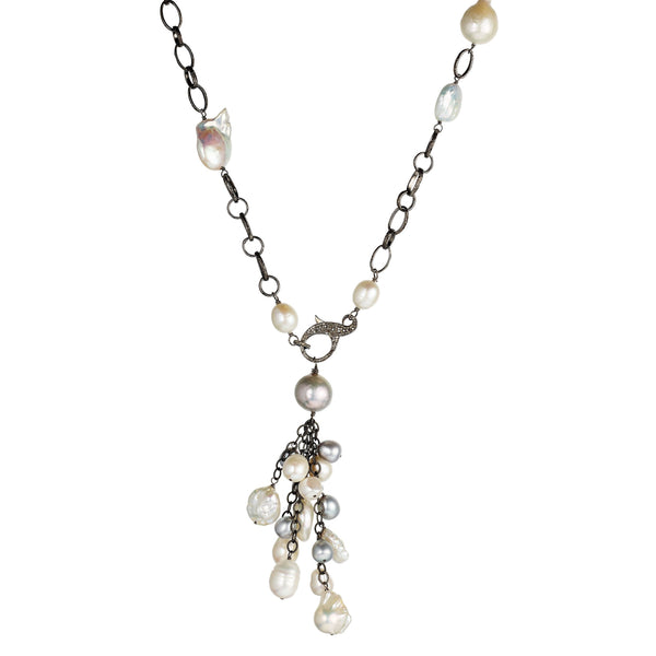 Pearl Cluster Necklace with Oxidized Chain